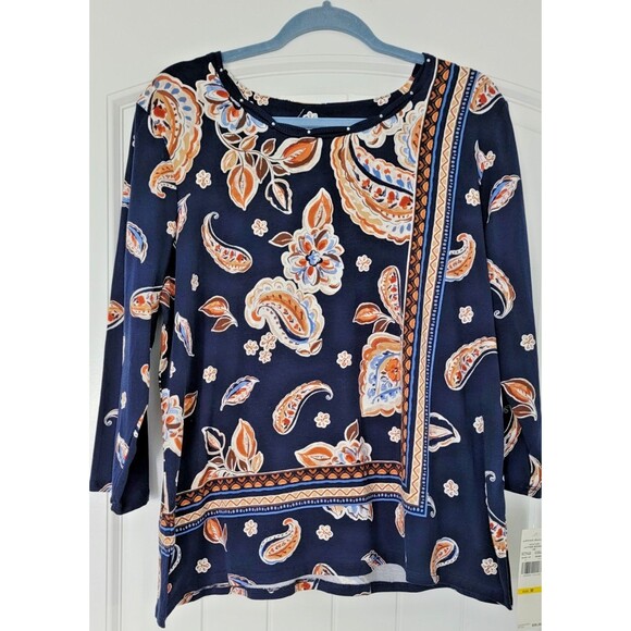 Alfred Dunner Autumn Weekend Women's In Navy Paisley Top New W Tags $59.50 Med - Picture 1 of 6